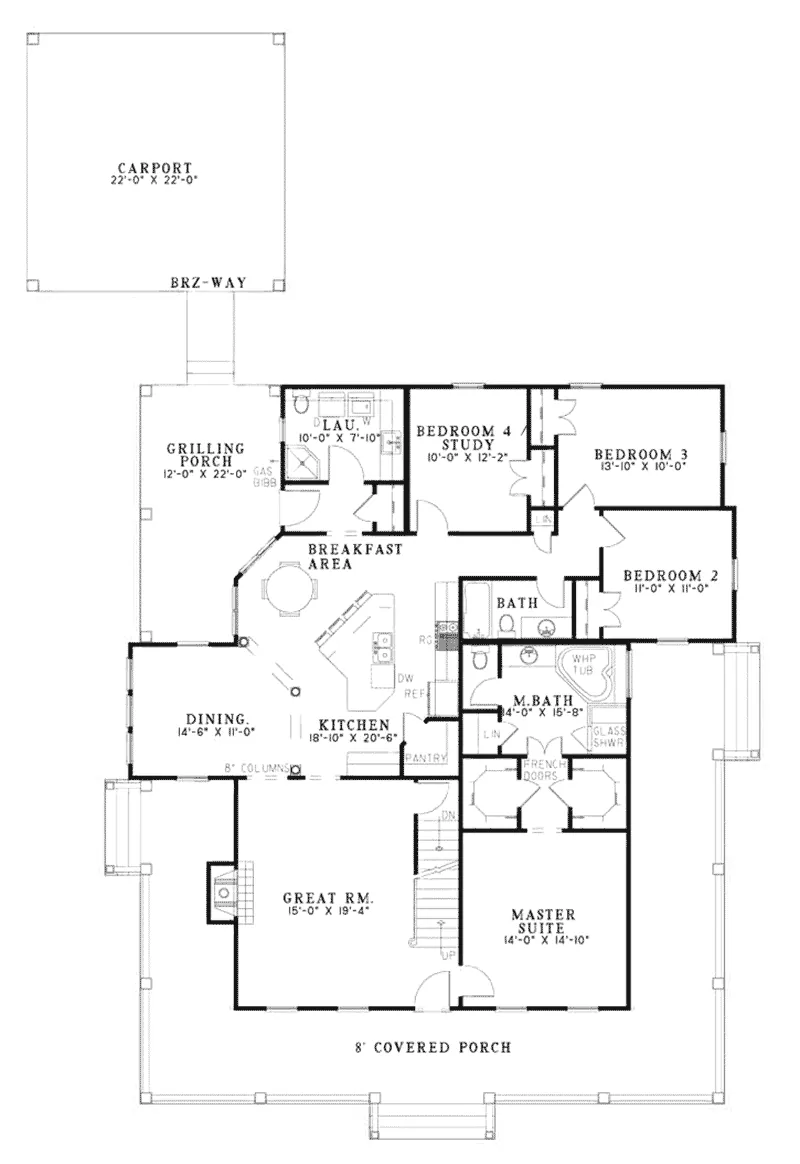 Southern House Plan First Floor - Casalone Ridge Ranch Home 055D-0196 - Search House Plans and More
