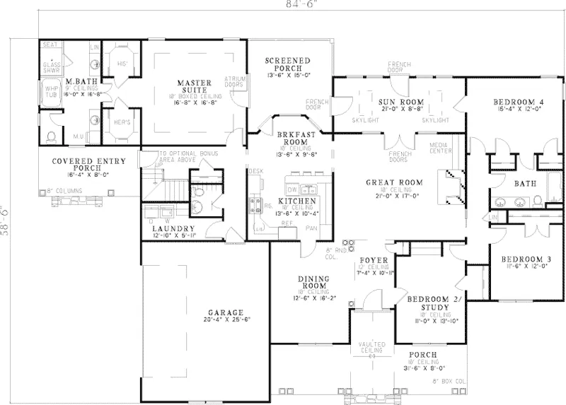 Ranch House Plan First Floor - Claudius Ranch Home 055D-0197 - Search House Plans and More