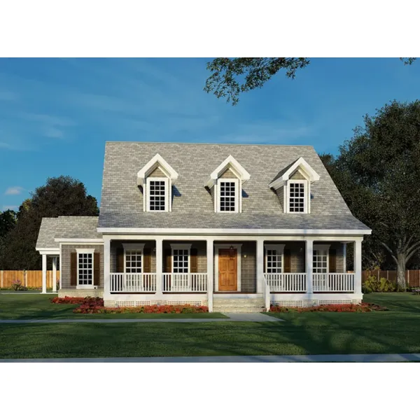 Southern Country Style House With Charming Covered Porch And Triple Dormers