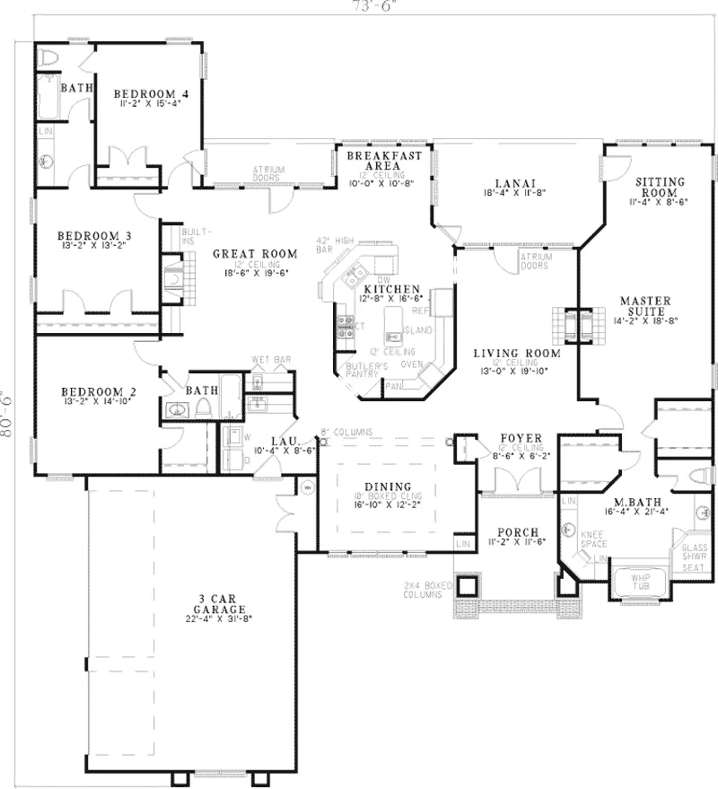 Southwestern House Plan First Floor - Wellington Manor Sunbelt Home 055D-0199 - Shop House Plans and More