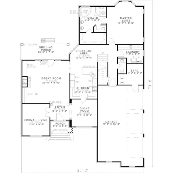 Southern House Plan First Floor - Baumgartner Traditional Home 055D-0200 - Search House Plans and More