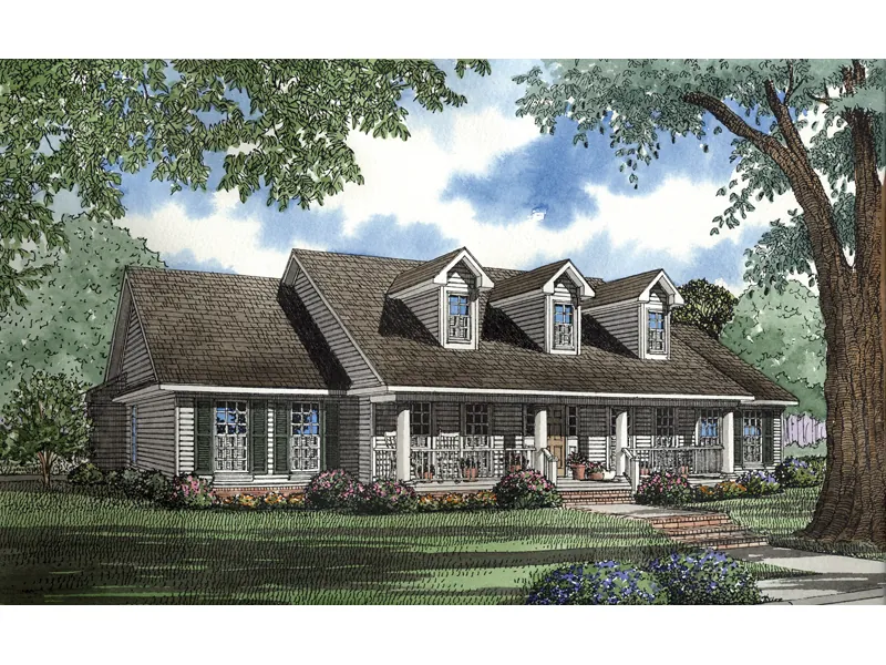 Country Style Ranch With Triple Dormers And Covered Front Porch