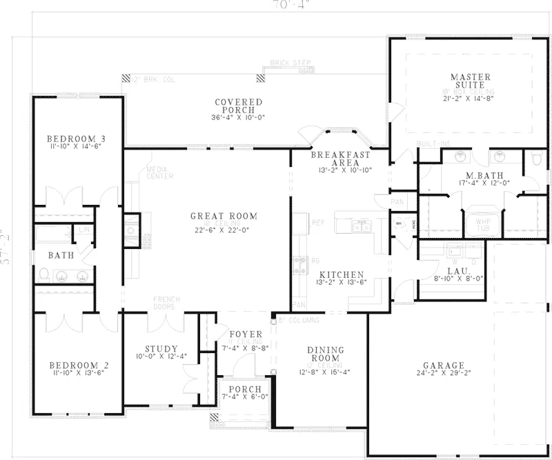 Country House Plan First Floor - Brightfield Country French Home 055D-0204 - Search House Plans and More
