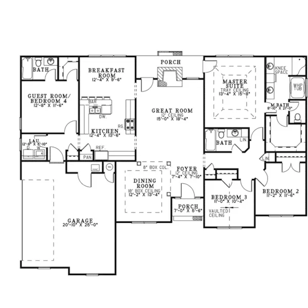 Southern House Plan First Floor - Fernleaf Ranch Home 055D-0205 - Search House Plans and More