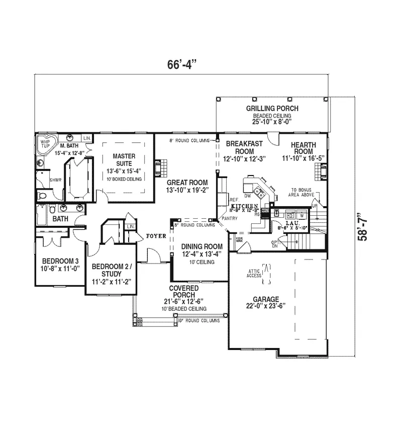 Southern House Plan First Floor - Green Ash Country Home 055D-0209 - Search House Plans and More