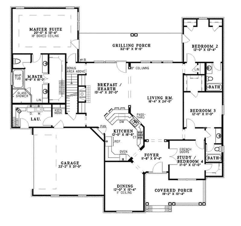 Country House Plan First Floor - Adrianna Ranch Home 055D-0210 - Search House Plans and More