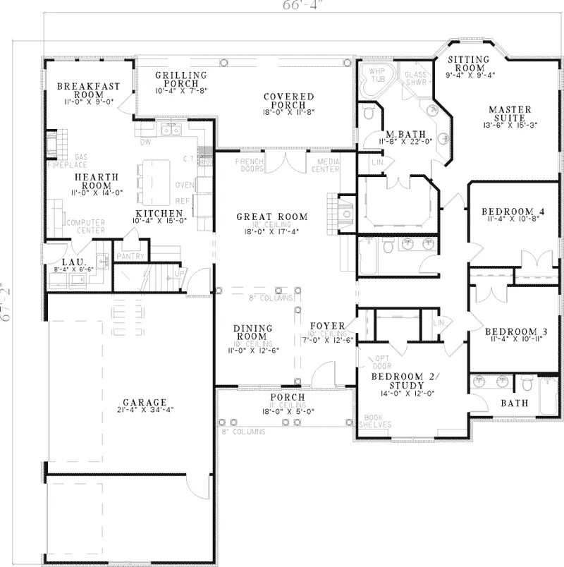 Ranch House Plan First Floor - Princeton Ridge Ranch Home 055D-0211 - Shop House Plans and More