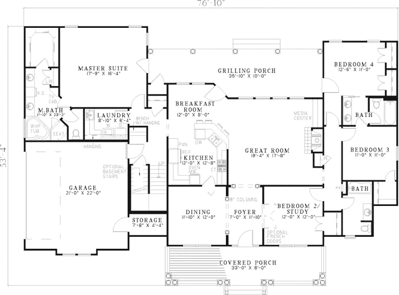 Southern House Plan First Floor - Kenora Park Country Home 055D-0214 - Search House Plans and More
