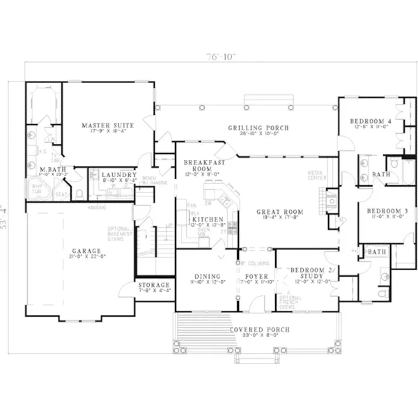 Arts & Crafts House Plan First Floor - Kenora Park Country Home 055D-0214 - Search House Plans and More