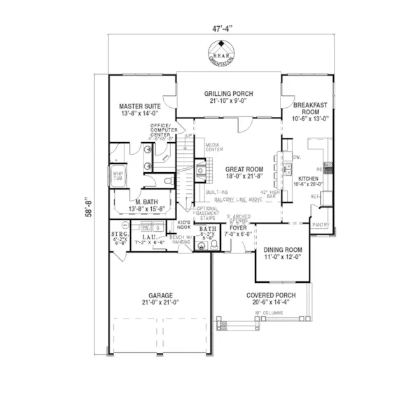 Craftsman House Plan First Floor - Charlevoix Creek Country Home 055D-0215 - Search House Plans and More