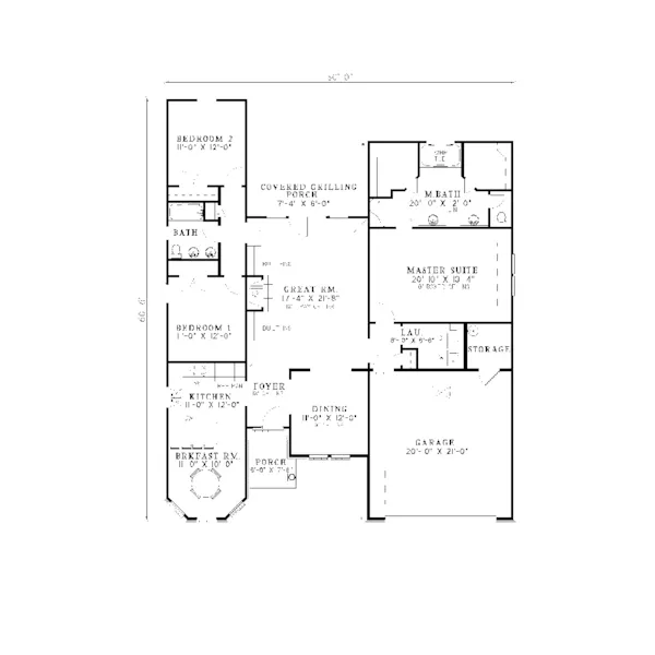 Southern House Plan First Floor - Dornell Ranch Home 055D-0218 - Search House Plans and More