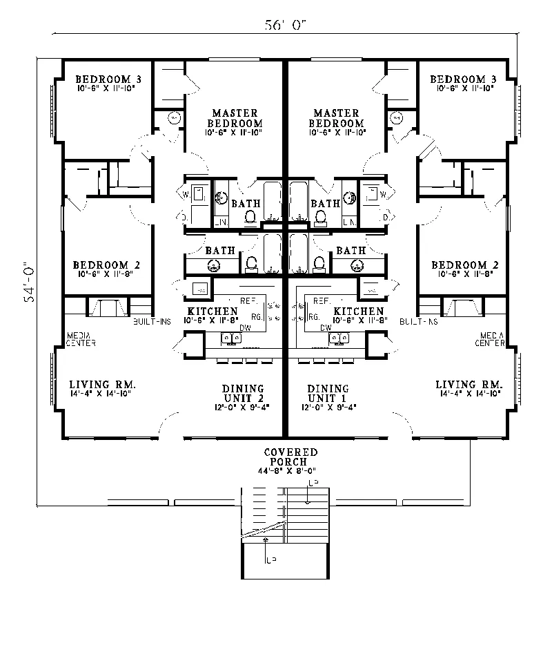 Colonial House Plan First Floor - Kimberling Stylish Fourplex 055D-0220 - Search House Plans and More
