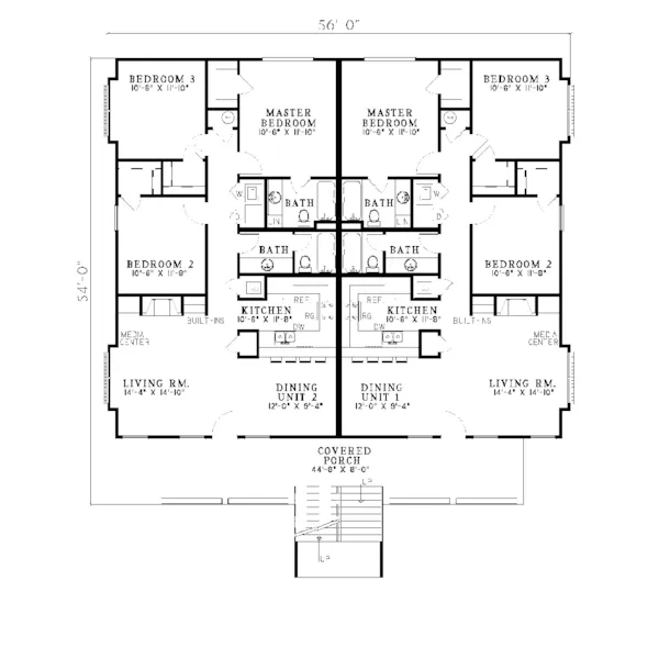 Craftsman House Plan First Floor - Kimberling Stylish Fourplex 055D-0220 - Search House Plans and More