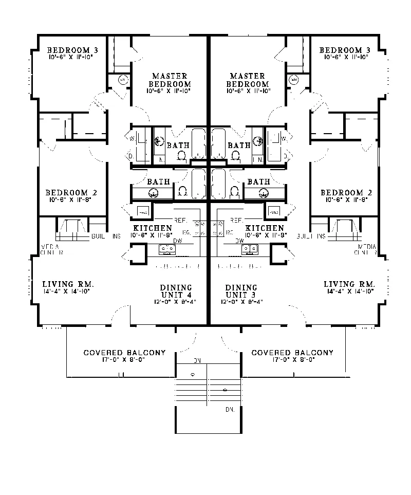 Multi-Family House Plan Second Floor - Kimberling Stylish Fourplex 055D-0220 - Search House Plans and More