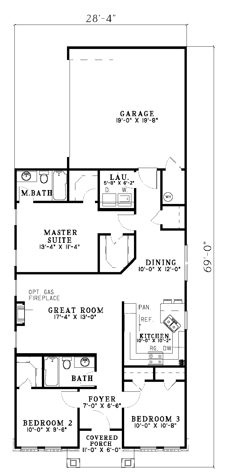 Ranch House Plan First Floor - Hemistone Narrow Lot Ranch Home 055D-0225 - Search House Plans and More