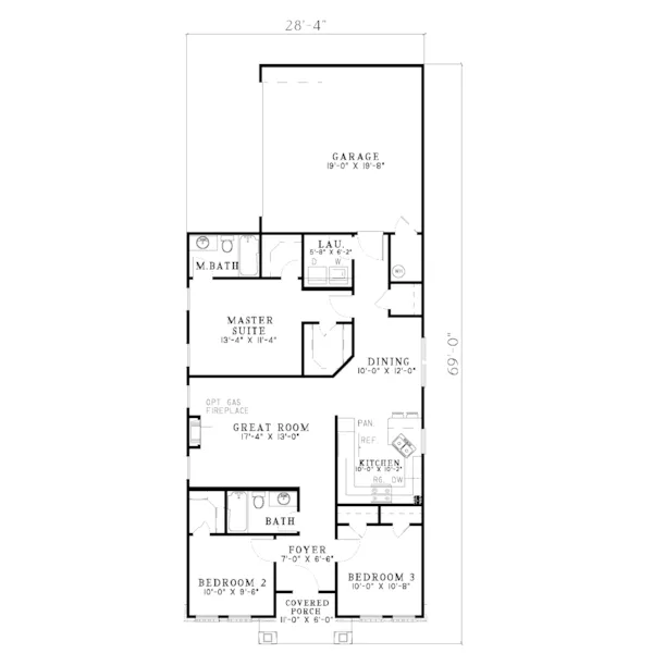 Craftsman House Plan First Floor - Hemistone Narrow Lot Ranch Home 055D-0225 - Search House Plans and More