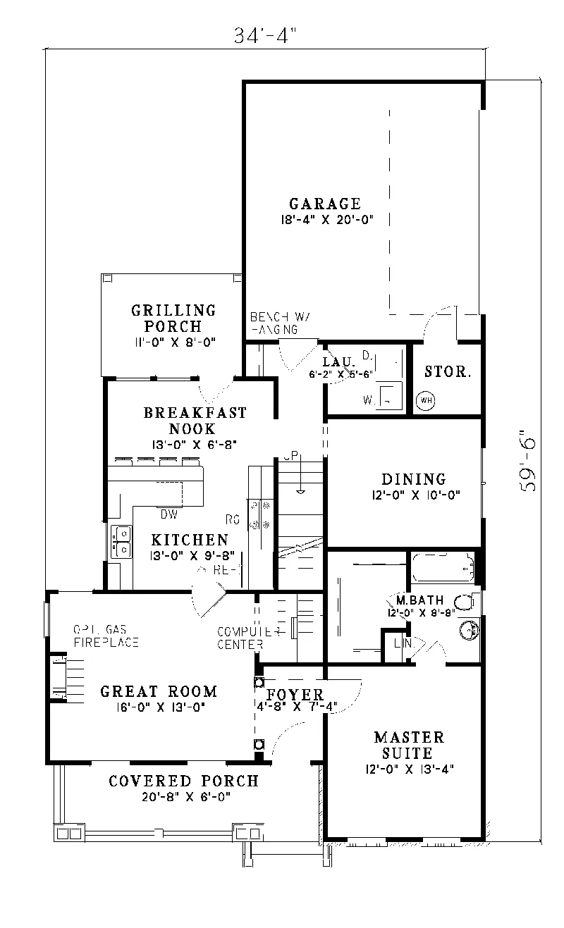 Traditional House Plan First Floor - Lynhaven Farmhouse 055D-0226 - Shop House Plans and More