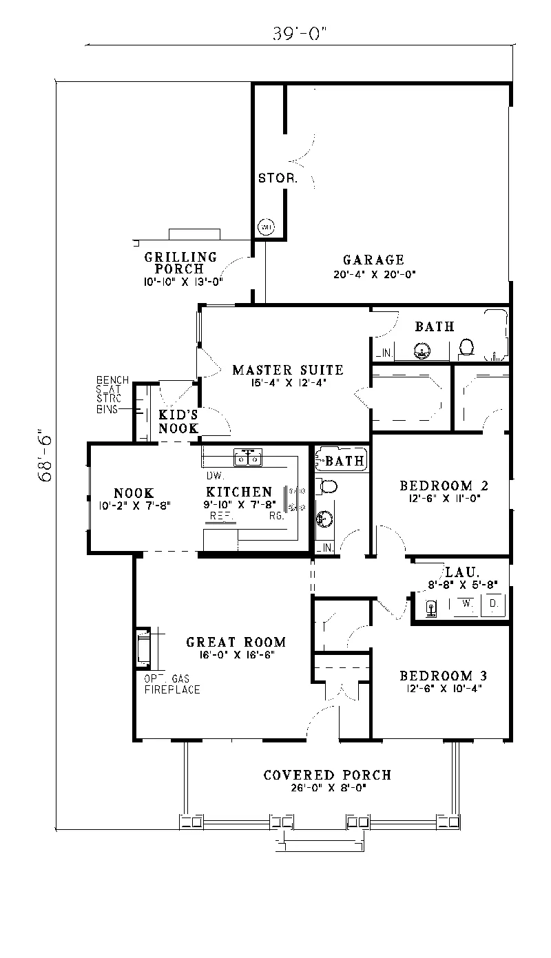 Arts & Crafts House Plan First Floor - Lindscott Ranch Home 055D-0228 - Shop House Plans and More