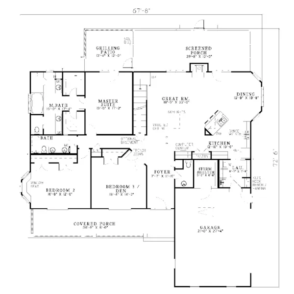 Southern House Plan First Floor - Matador Southern Country Home 055D-0245 - Shop House Plans and More