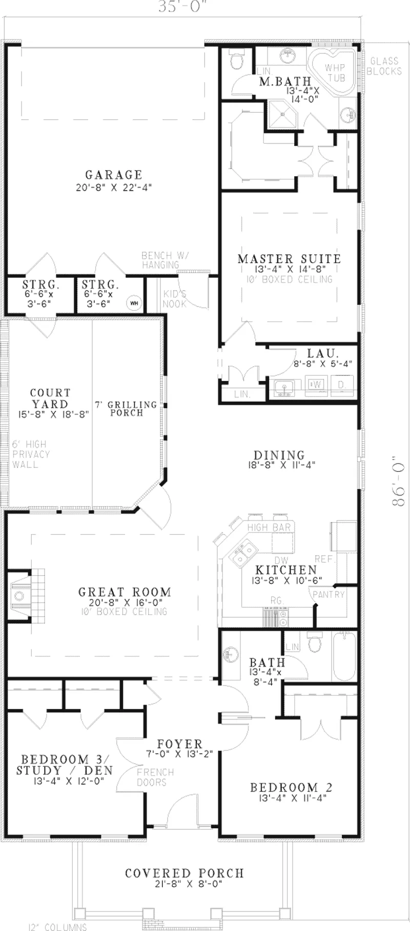 Southern House Plan First Floor - Reinhold Vacation Cottage Home 055D-0250 - Shop House Plans and More