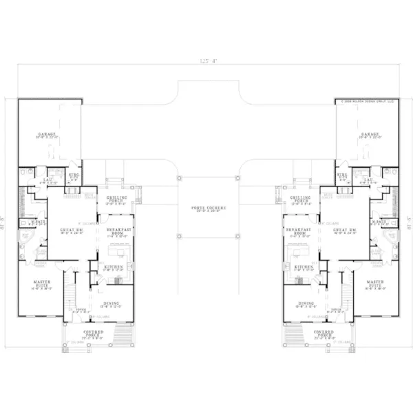 Southern House Plan First Floor - Galliano Country Duplex Home 055D-0253 - Search House Plans and More