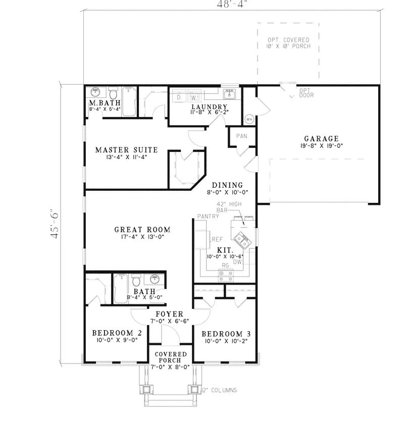 Ranch House Plan First Floor - Hedgetree Neoclassic Ranch Home 055D-0255 - Search House Plans and More