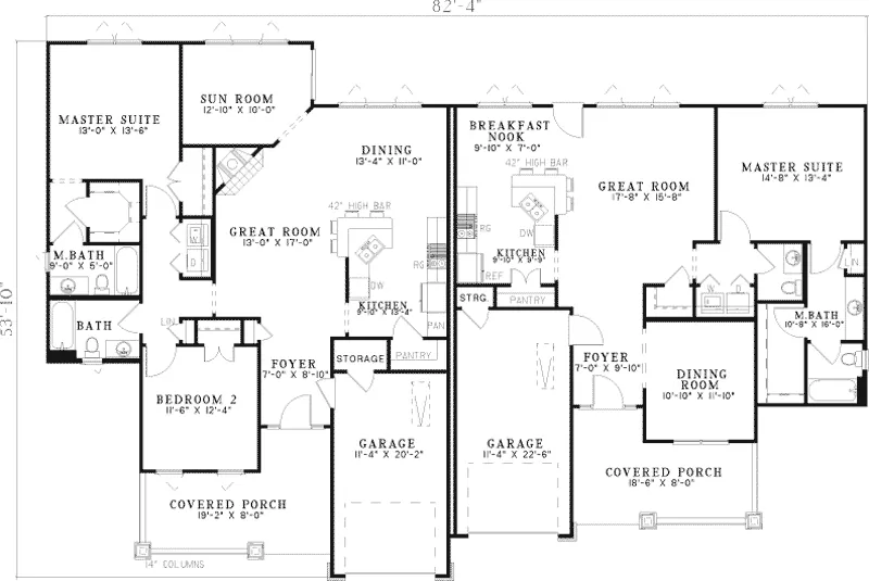 Modern House Plan First Floor - Morningview Rustic Duplex 055D-0261 - Shop House Plans and More