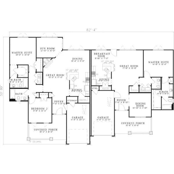 Southern House Plan First Floor - Morningview Rustic Duplex 055D-0261 - Shop House Plans and More