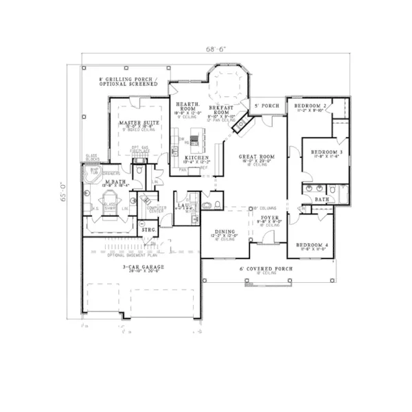 Southern House Plan First Floor - Dunaway Traditional Ranch Home 055D-0273 - Search House Plans and More