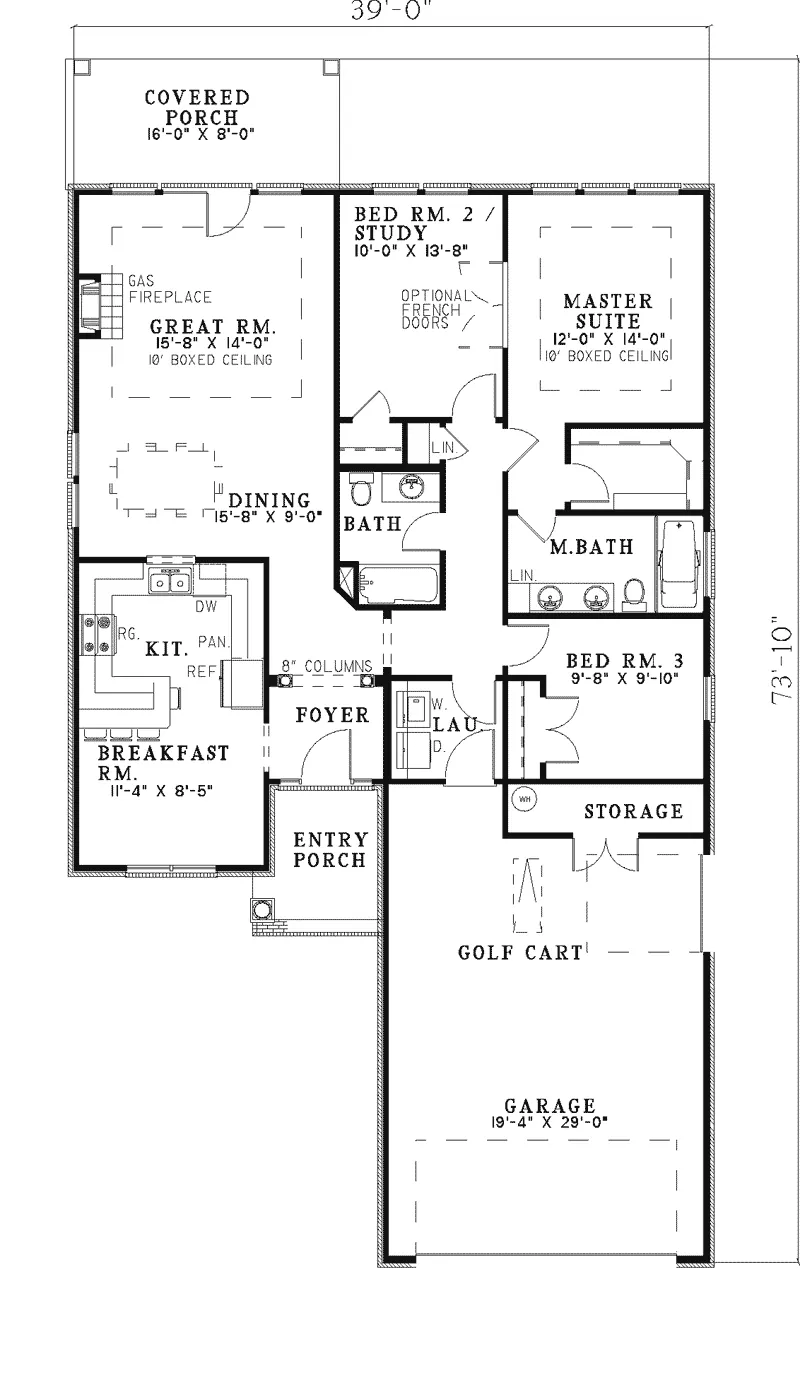 Ranch House Plan First Floor - Bartram Traditional Ranch Home 055D-0284 - Search House Plans and More