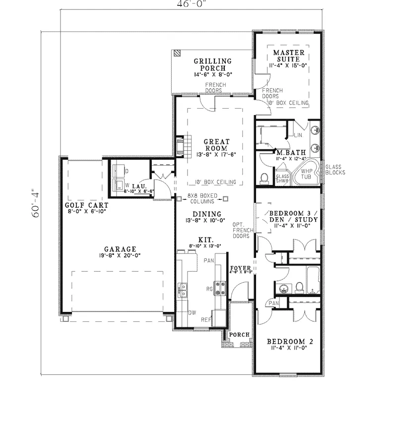 Arts & Crafts House Plan First Floor - Foxmoor Craftsman Ranch Home 055D-0285 - Search House Plans and More