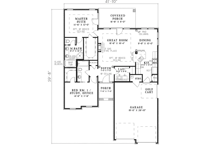 Southern House Plan First Floor - Lindworth Ranch Style Home 055D-0293 - Shop House Plans and More