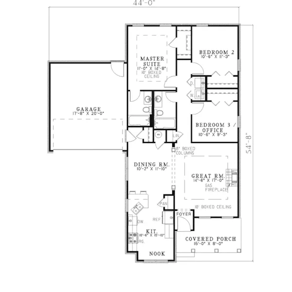 Ranch House Plan First Floor - Milbridge Southern Home 055D-0294 - Shop House Plans and More