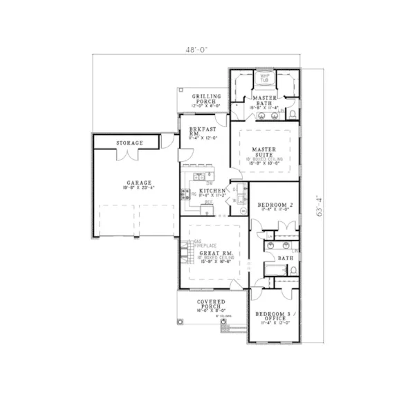 Neoclassical House Plan First Floor - Orland Ranch Home 055D-0301 - Shop House Plans and More