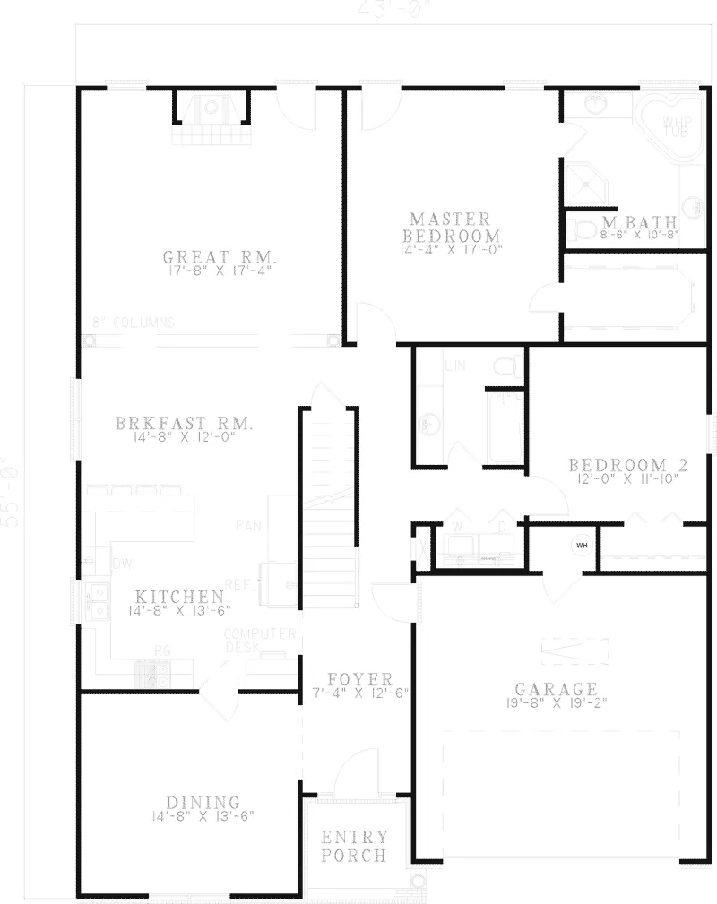 Ranch House Plan First Floor - Kenneth Ranch Home 055D-0312 - Search House Plans and More