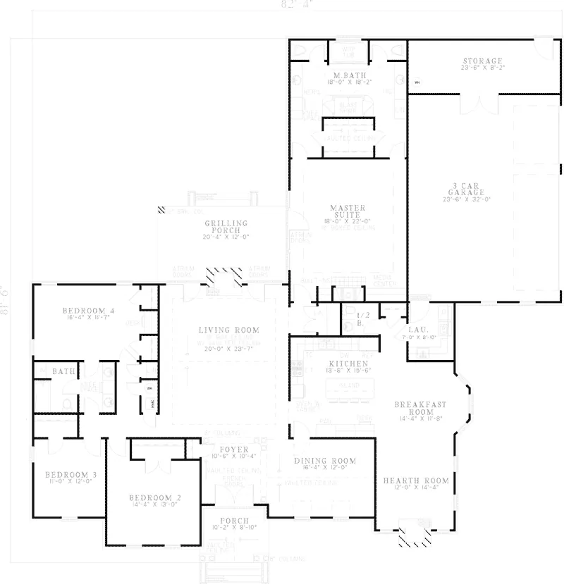 Neoclassical House Plan First Floor - Manutuck Ranch Home 055D-0320 - Shop House Plans and More