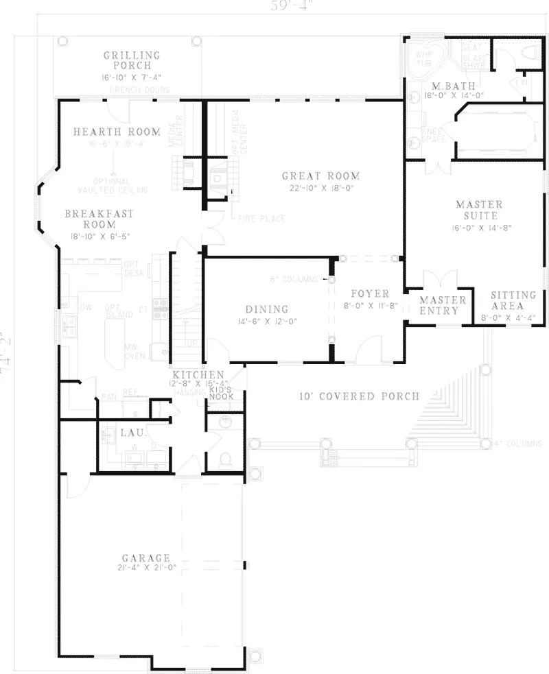 Southern House Plan First Floor - Whittaker Country Home 055D-0329 - Shop House Plans and More