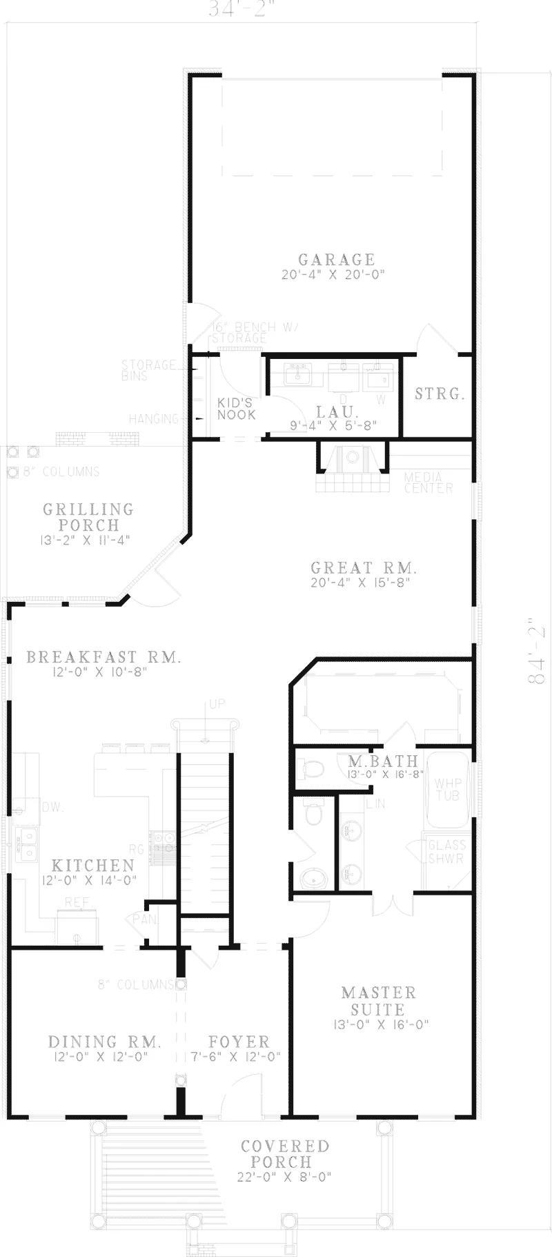 Traditional House Plan First Floor - Pallardy Point Narrow Lot Home 055D-0331 - Shop House Plans and More