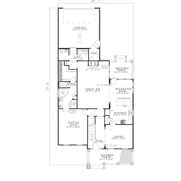 Traditional House Plan First Floor - Verplank Narrow Lot Home 055D-0332 - Shop House Plans and More