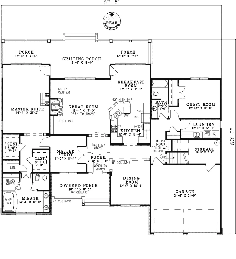 Rustic House Plan First Floor - Morgan Heights Shingle Home 055D-0338 - Shop House Plans and More