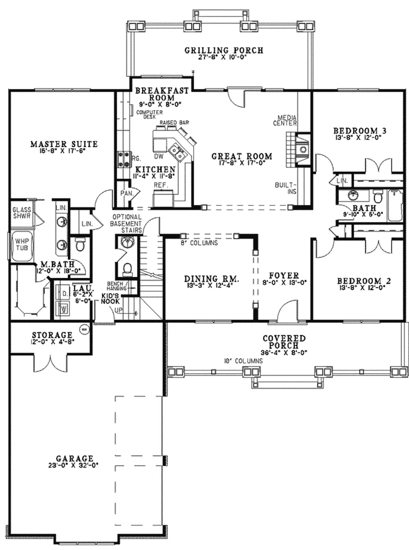 Modern Farmhouse Plan First Floor - Bellmont Trail Craftsman Home 055D-0342 - Search House Plans and More