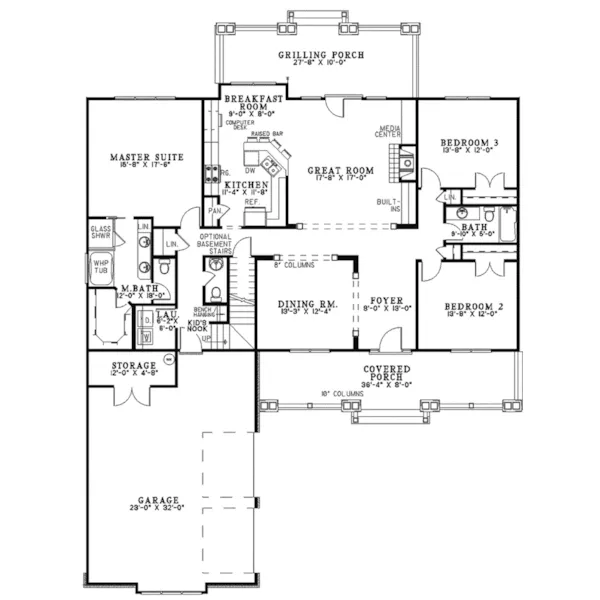 Arts & Crafts House Plan First Floor - Bellmont Trail Craftsman Home 055D-0342 - Search House Plans and More