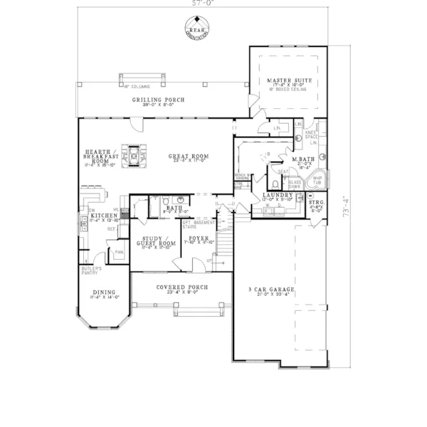 Traditional House Plan First Floor - Northmoor Shingle Style Home 055D-0343 - Shop House Plans and More