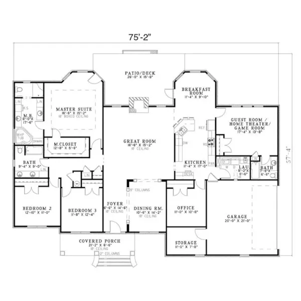 Traditional House Plan First Floor - Glover Ranch Home 055D-0345 - Search House Plans and More