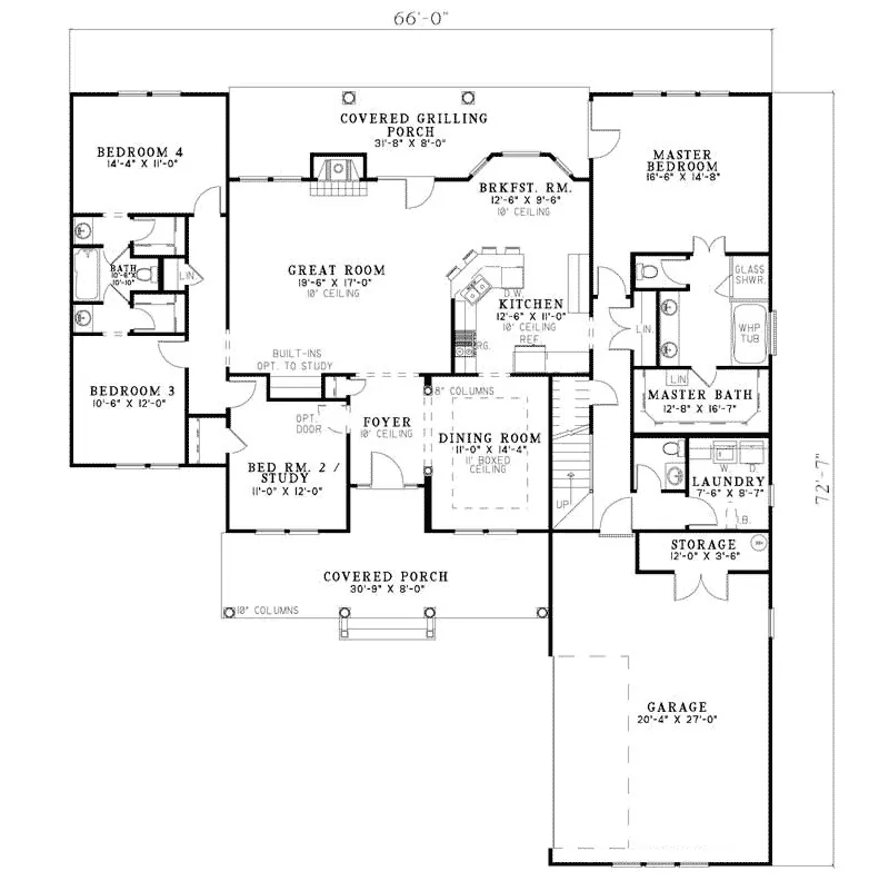 Ranch House Plan First Floor - New Harmony Shingle Style Home 055D-0352 - Shop House Plans and More