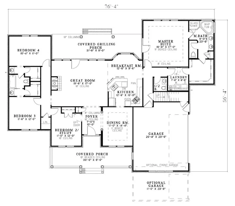 Ranch House Plan First Floor - Heffington Neoclassical Home 055D-0354 - Search House Plans and More