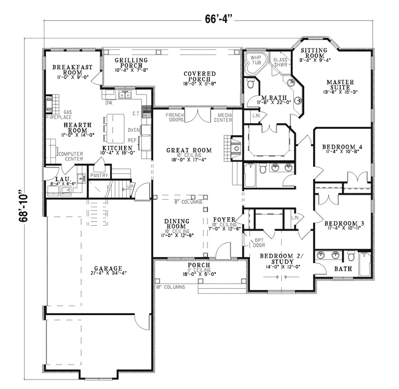 Ranch House Plan First Floor - Oakgrove Place Shingle Home 055D-0357 - Shop House Plans and More