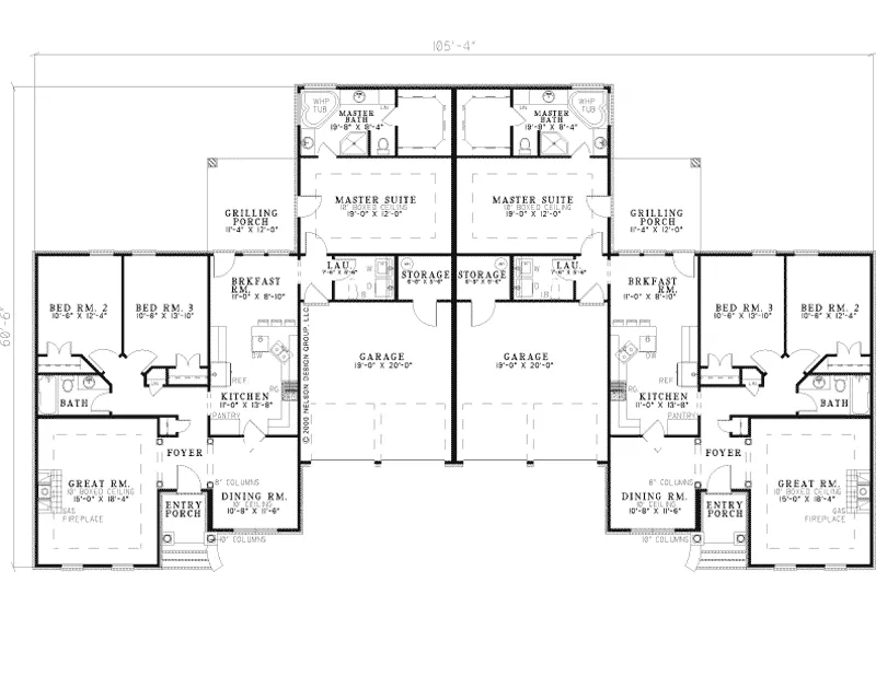 Ranch House Plan First Floor - La Belle Park Ranch Duplex 055D-0358 - Shop House Plans and More