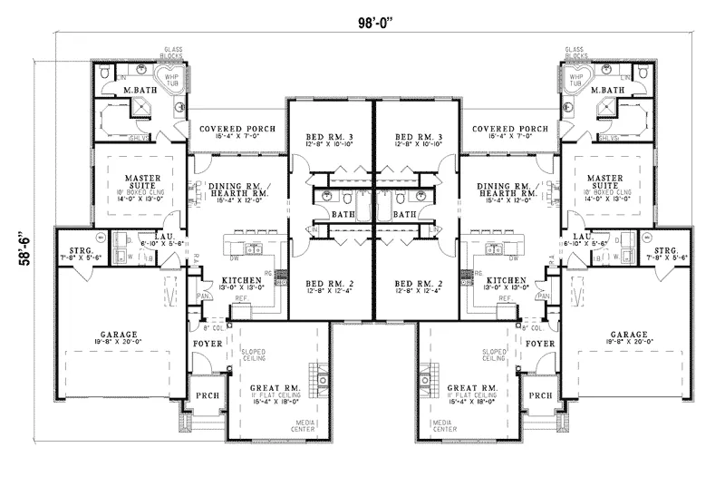 Ranch House Plan First Floor - Powell Point Duplex Ranch Home 055D-0359 - Shop House Plans and More