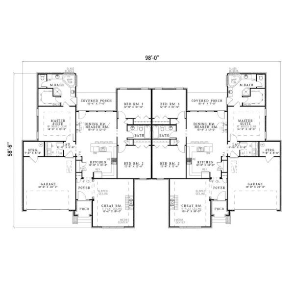 Ranch House Plan First Floor - Powell Point Duplex Ranch Home 055D-0359 - Shop House Plans and More